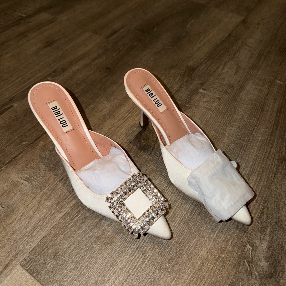 White Crystal Embellished Women's Heels